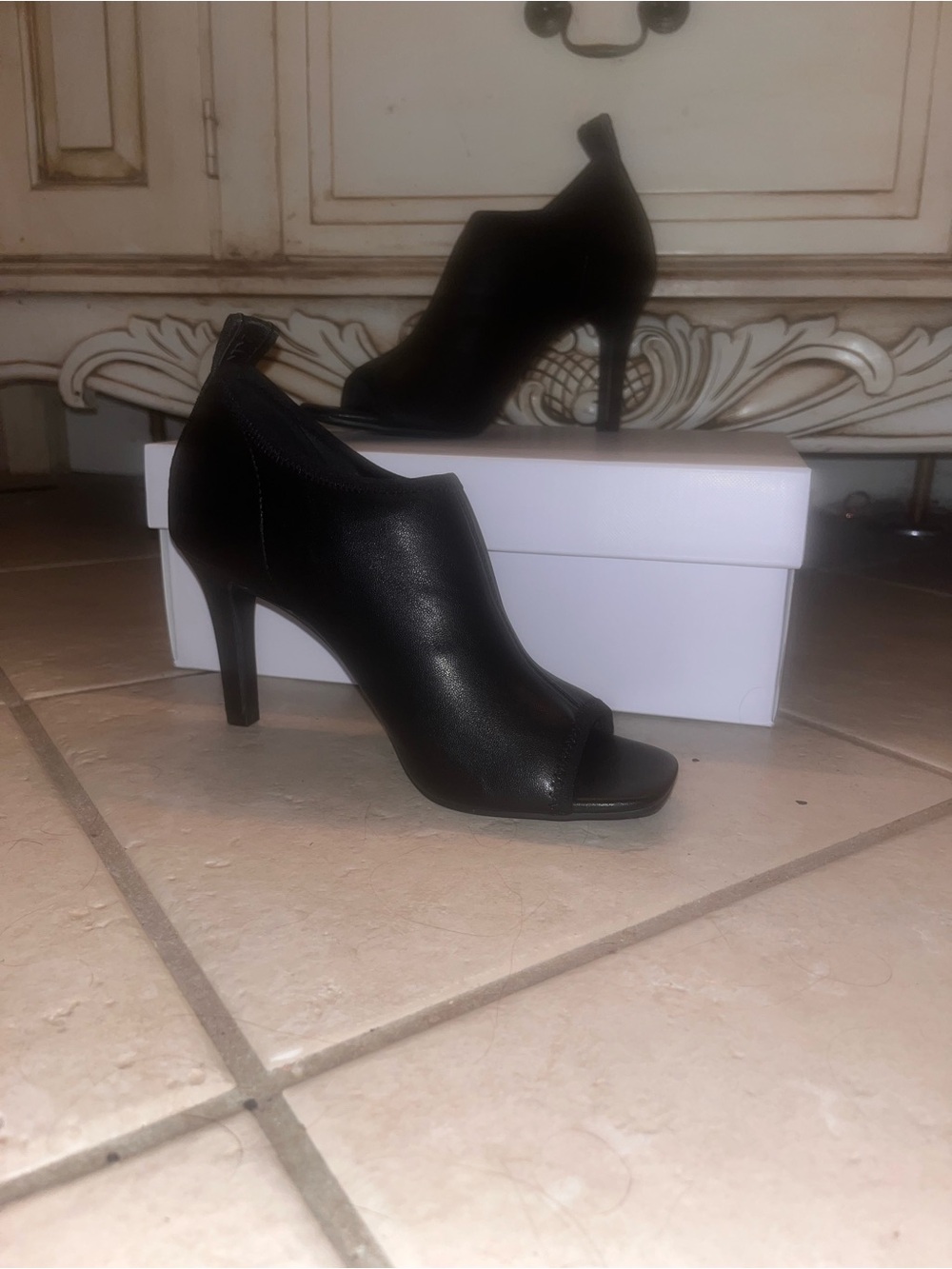 DKNY Black Peep-Toe High Heel Booties - Women's Stylish Evening Shoes